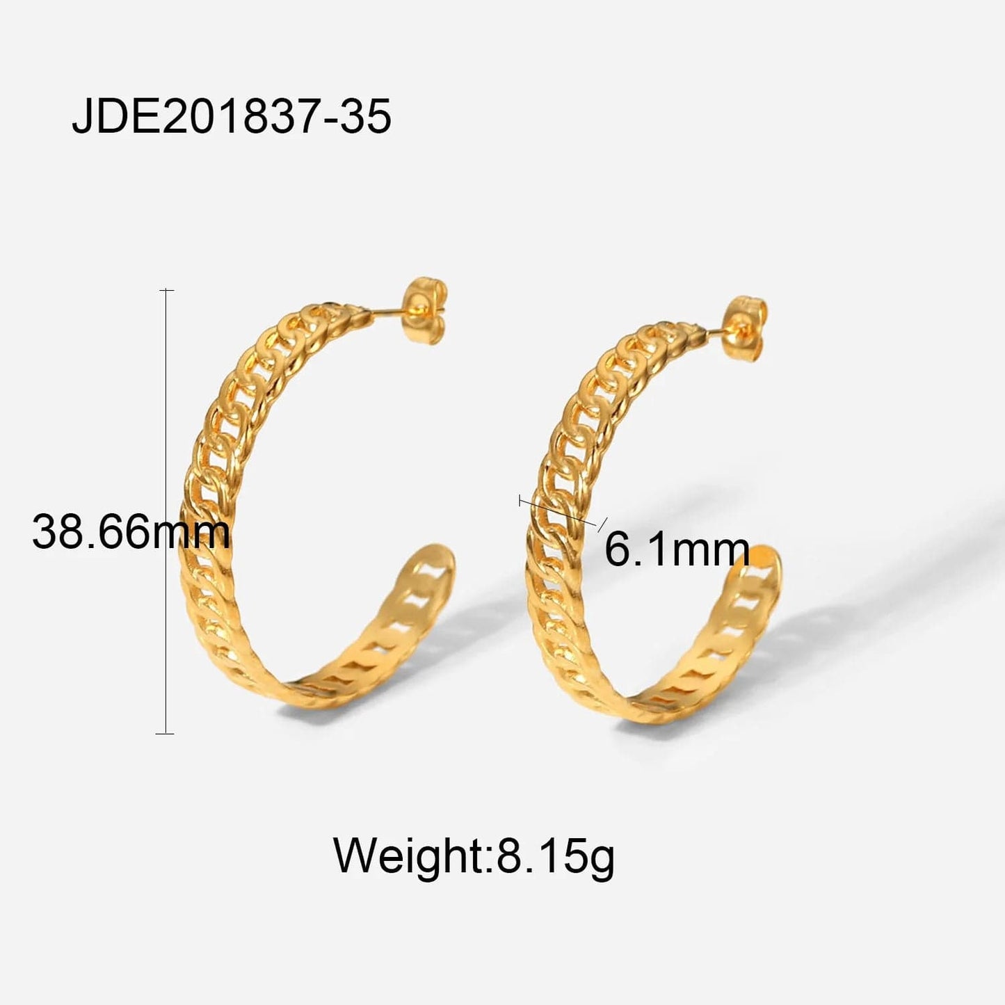 New Stainless Steel Hoop Party Girls Trendy 18K Gold Plated Cuban Chain C-Shaped Earrings For Women