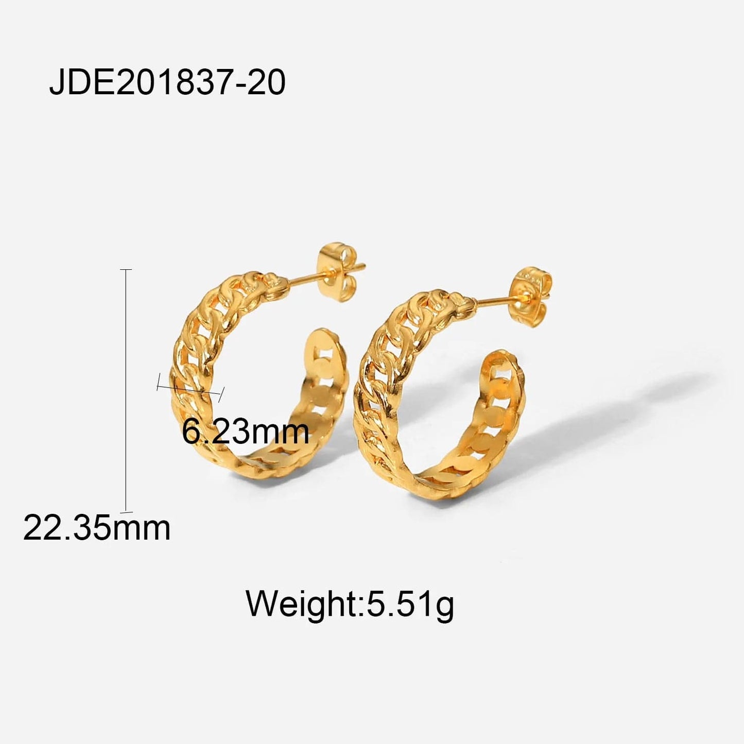 New Stainless Steel Hoop Party Girls Trendy 18K Gold Plated Cuban Chain C-Shaped Earrings For Women