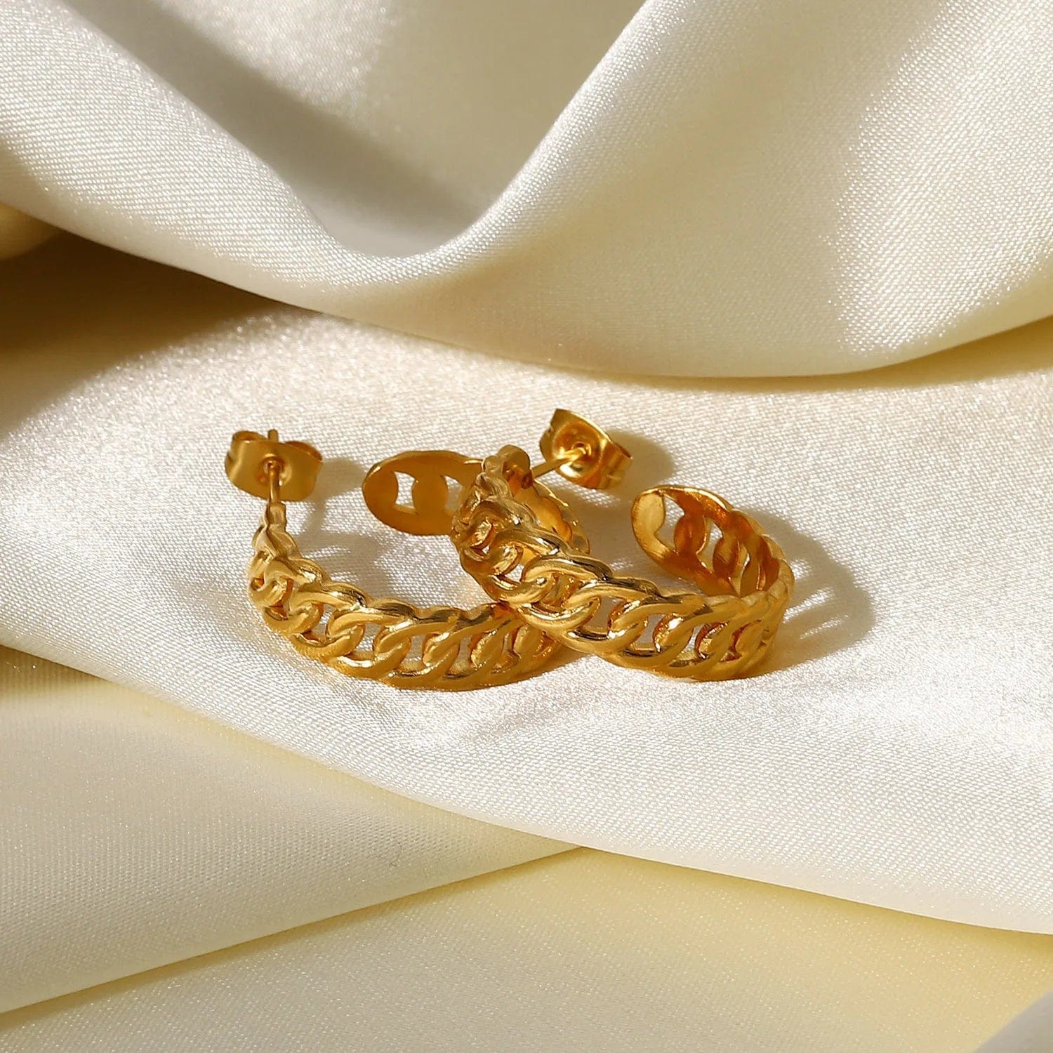 New Stainless Steel Hoop Party Girls Trendy 18K Gold Plated Cuban Chain C-Shaped Earrings For Women