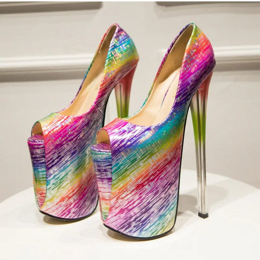 New Style 22 CM Sexy Nightclub Super High Heels Rainbow Big Size Platform Shoes Female Pumps Women Shoes