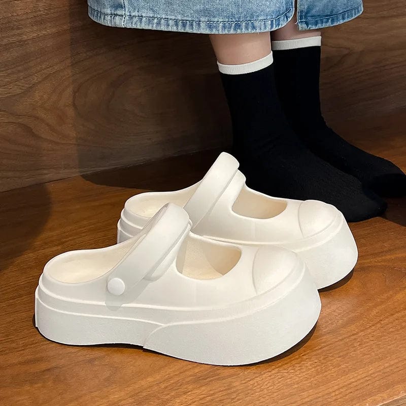 New Style 3 cm Zapatos de Mujer Women Lady Summer PVC EVA Height Increasing Mary Jane Shoes Platform Clogs Sandal Slide Slippers