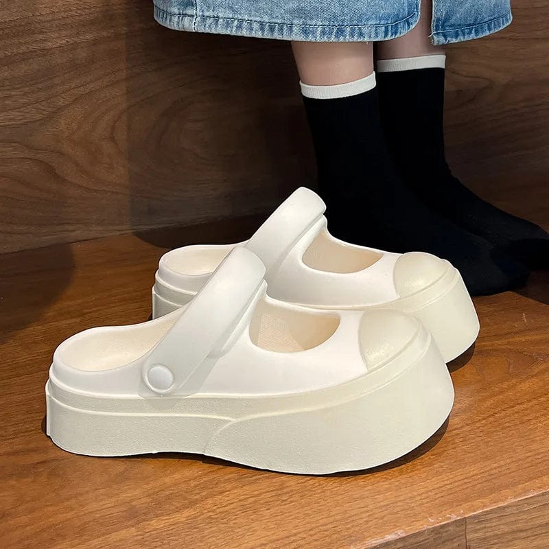 New Style 3 cm Zapatos de Mujer Women Lady Summer PVC EVA Height Increasing Mary Jane Shoes Platform Clogs Sandal Slide Slippers