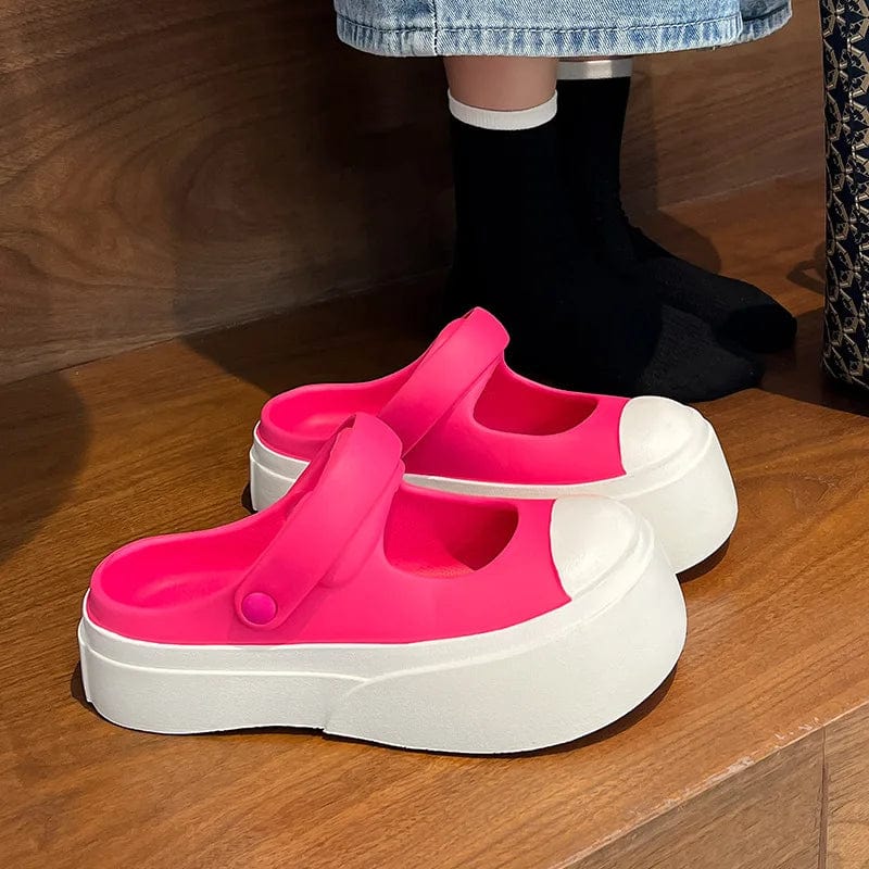 New Style 3 cm Zapatos de Mujer Women Lady Summer PVC EVA Height Increasing Mary Jane Shoes Platform Clogs Sandal Slide Slippers