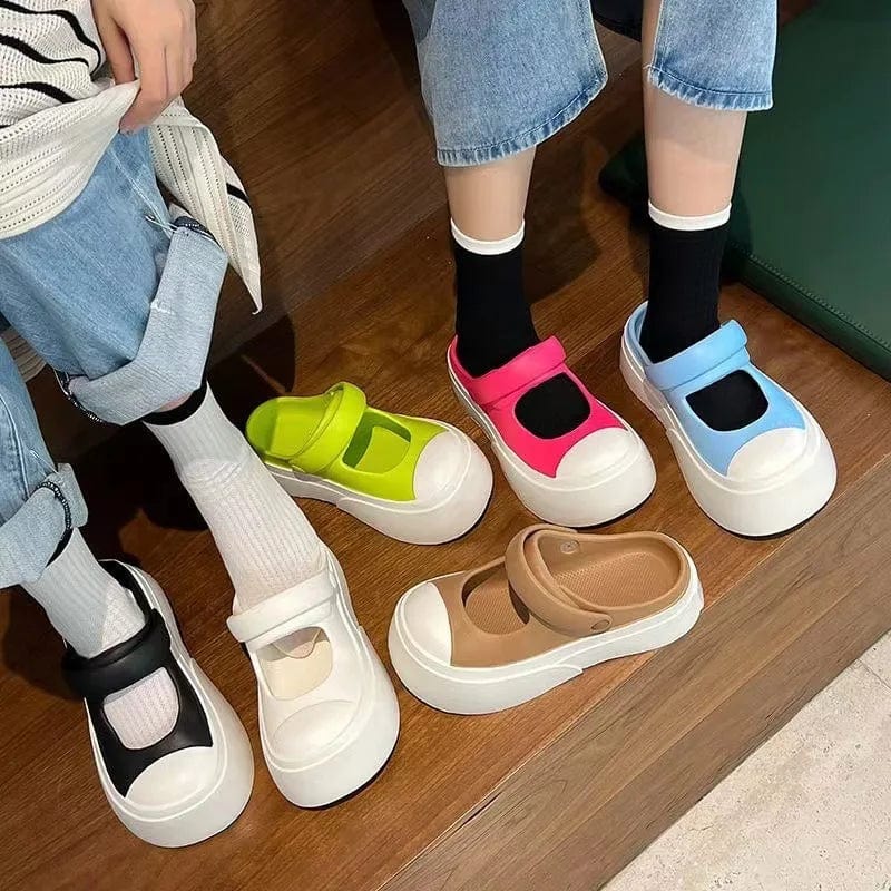 New Style 3 cm Zapatos de Mujer Women Lady Summer PVC EVA Height Increasing Mary Jane Shoes Platform Clogs Sandal Slide Slippers