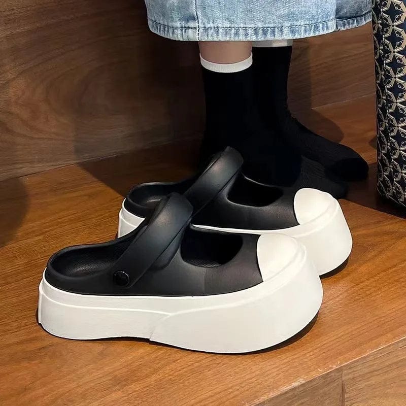 New Style 3 cm Zapatos de Mujer Women Lady Summer PVC EVA Height Increasing Mary Jane Shoes Platform Clogs Sandal Slide Slippers