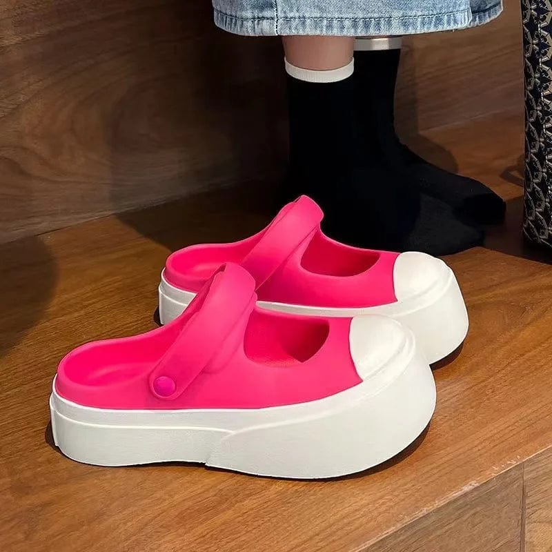 New Style 3 cm Zapatos de Mujer Women Lady Summer PVC EVA Height Increasing Mary Jane Shoes Platform Clogs Sandal Slide Slippers