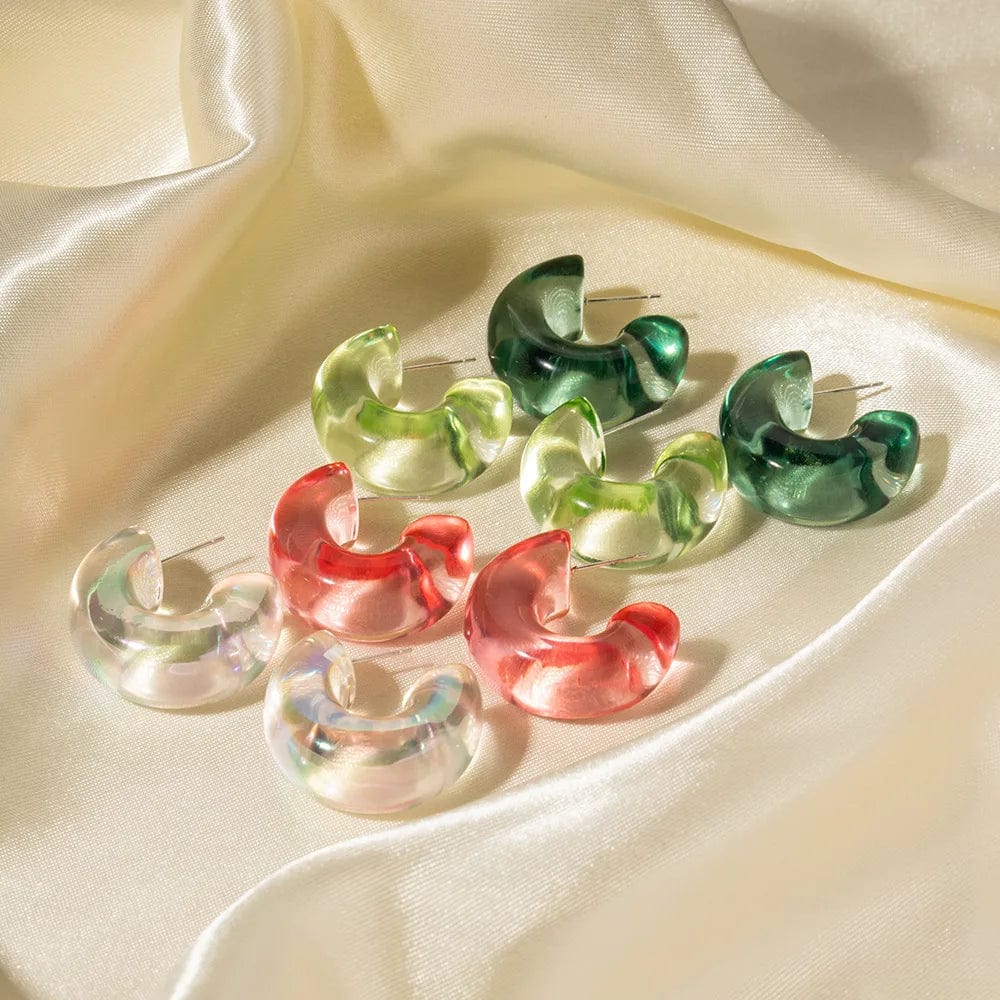 New Style Candy Color Chunky Transparent Half Round Earring Eco-friendly Resin Material C Earrings for Women