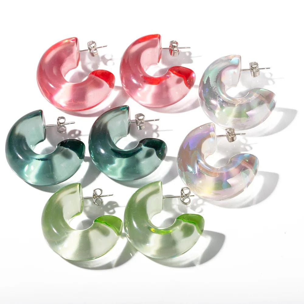 New Style Candy Color Chunky Transparent Half Round Earring Eco-friendly Resin Material C Earrings for Women