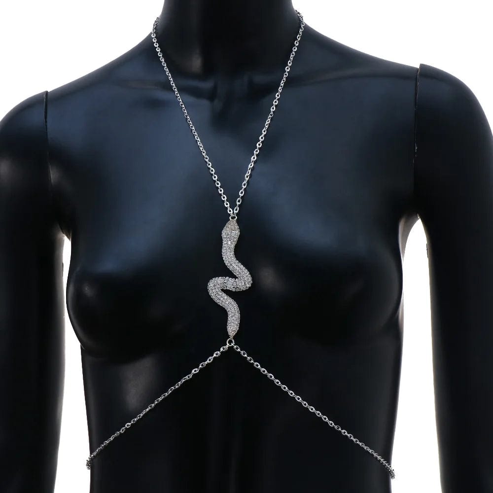 New Style Crystal Animal Snake Bra Chain Shiny Rhinestone Metal Neck Chain Body Chain Jewelry