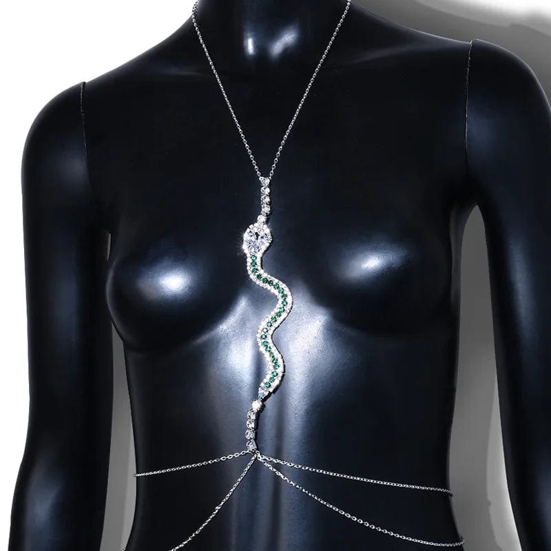 New Style Snake Crystal Chest Chain Sexy Rhinestone Neck Body Bra Bikini Chain Top Jewelry 2022 for Women