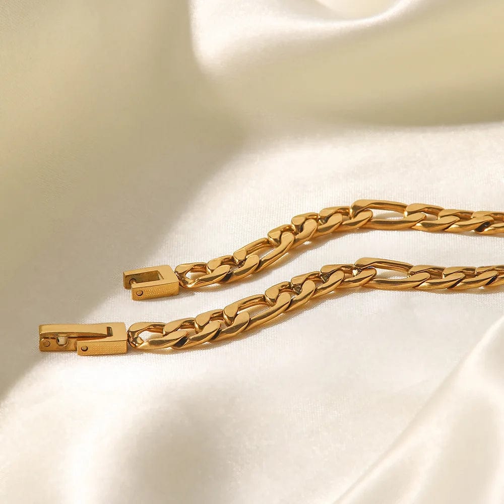 New Style Stainless Steel 18K Gold Plated Jewelry Pink Full Cubic Zirconia Figaro Chian Bracelet Necklace