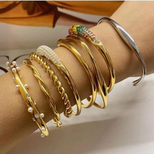 New Style Waterproof 18K Gold Plated Stainless Steel Jewelry Party Gift Wide Opening Texture Bracelet for Women