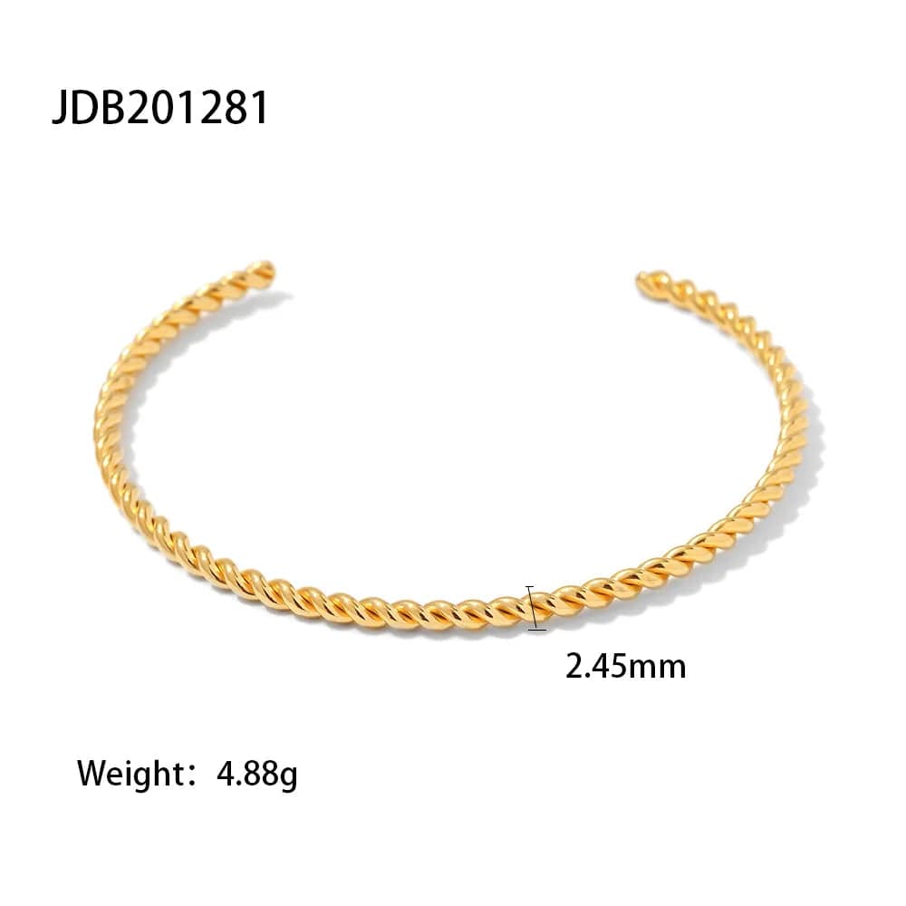 New Style Waterproof 18K Gold Plated Stainless Steel Jewelry Party Gift Wide Opening Texture Bracelet for Women