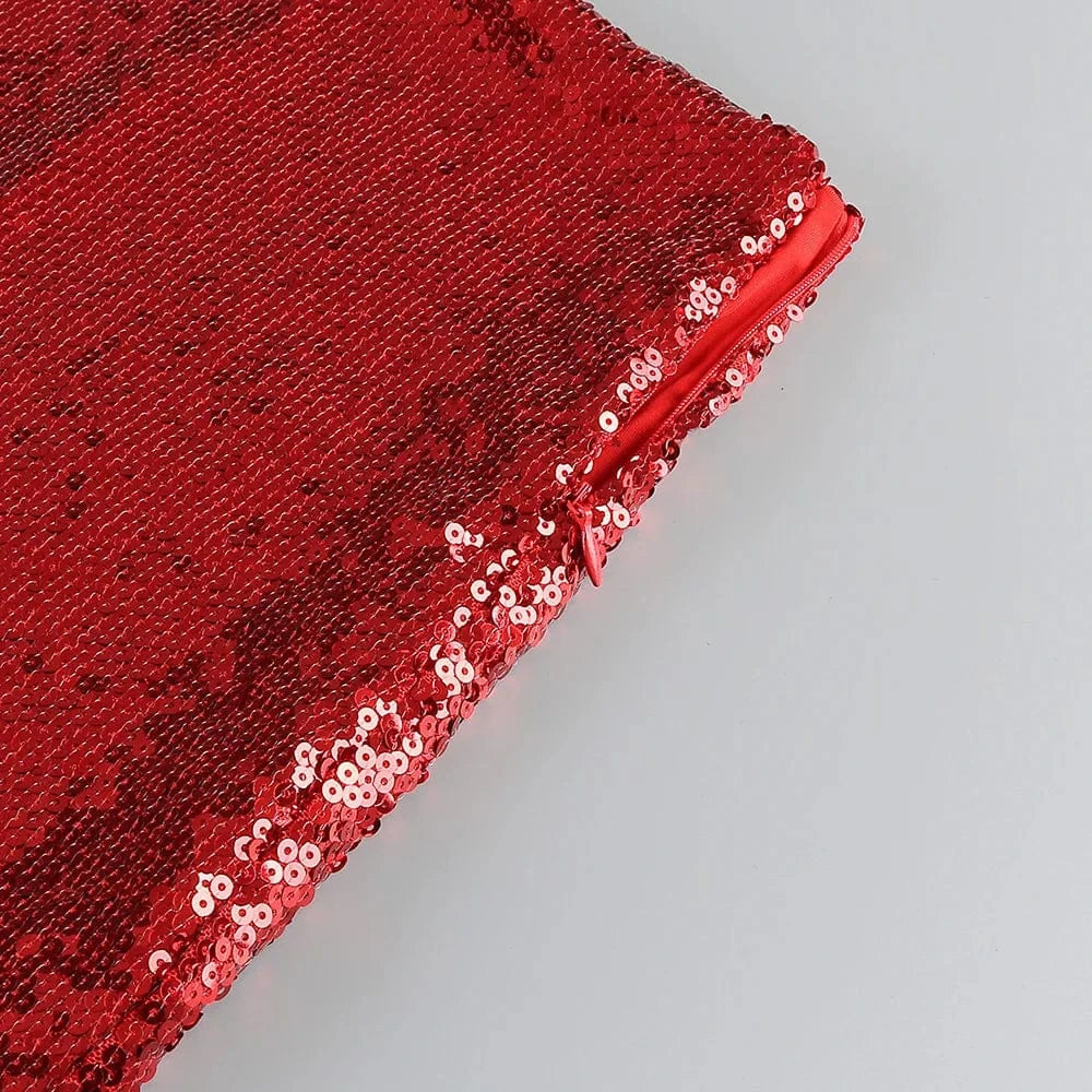 New Style Women Celebrity Lapel Fashion Sequined Long-sleeved Top Slim Sexy Slit Skirt Two-piece Elegant Urban Women's Wear