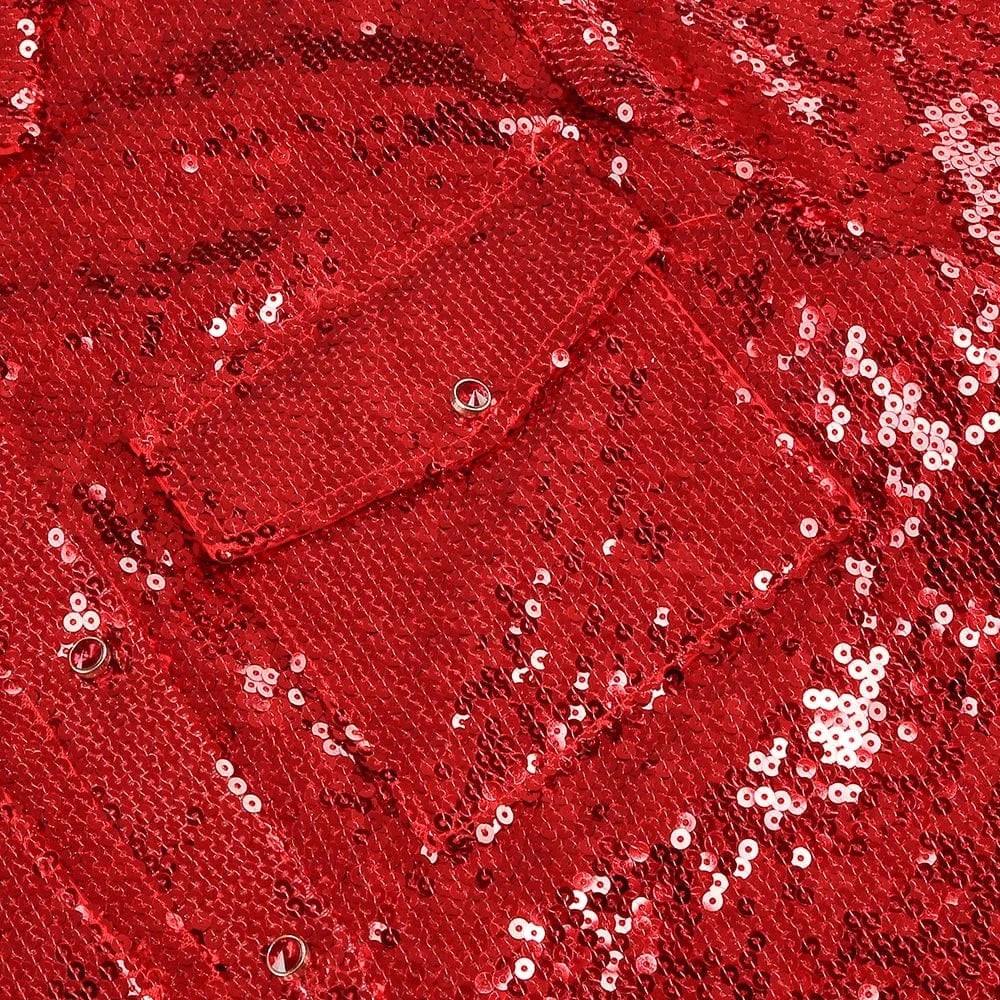 New Style Women Celebrity Lapel Fashion Sequined Long-sleeved Top Slim Sexy Slit Skirt Two-piece Elegant Urban Women's Wear