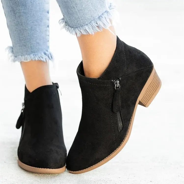 New style women chunky heel  ladies short boots side zipper suede casual boots winter boots for women
