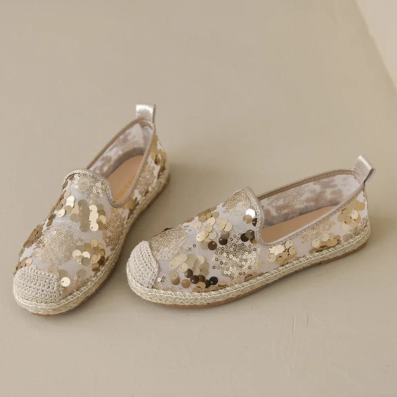 New styles wholesale flat lady espadrille made in china glitter shining canvas flat womens low casual shoes with high quality