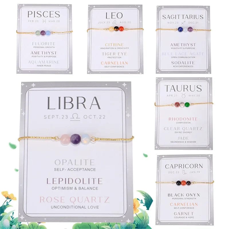 New Stylish Twelve Constellations Crystal Bead Bracelet Moon Stone Bracelet Women's Adjustable Chain Bracelets