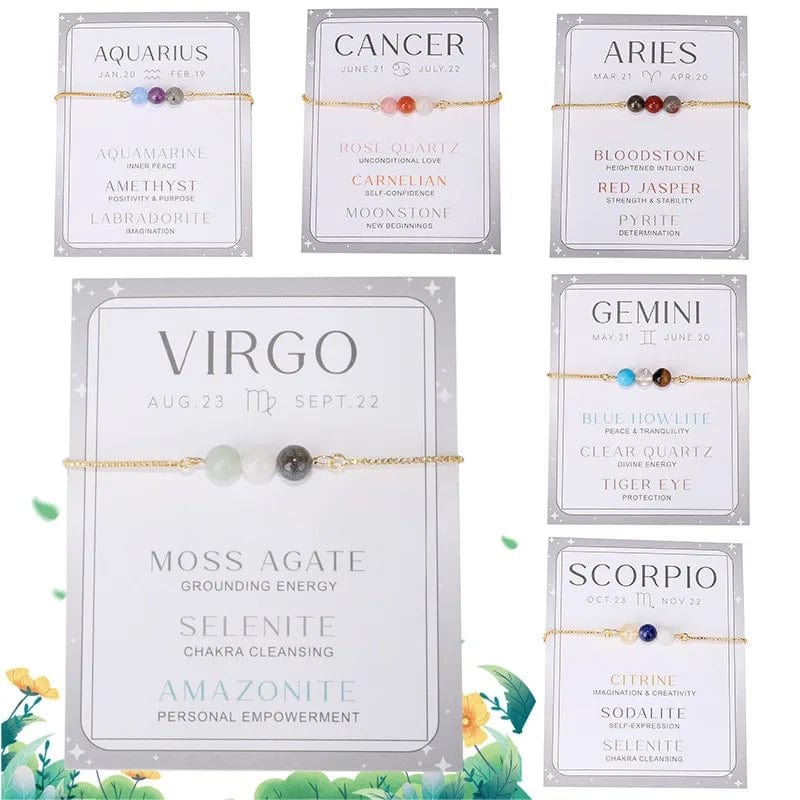 New Stylish Twelve Constellations Crystal Bead Bracelet Moon Stone Bracelet Women's Adjustable Chain Bracelets