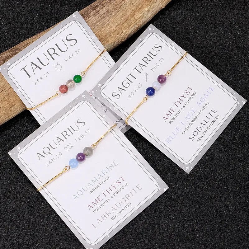 New Stylish Twelve Constellations Crystal Bead Bracelet Moon Stone Bracelet Women's Adjustable Chain Bracelets