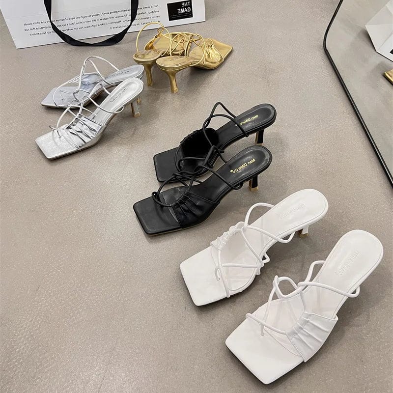 New Summer Gold Slippers Women High Heels Slide Female Clip Toe Sandal Party Dress Shoes Vacation Flip Flops Sandalia Mujer