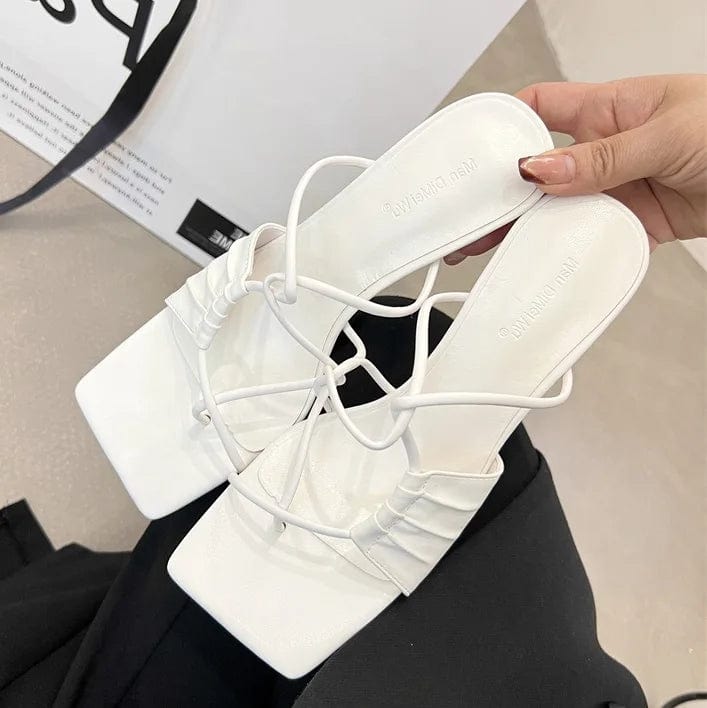New Summer Gold Slippers Women High Heels Slide Female Clip Toe Sandal Party Dress Shoes Vacation Flip Flops Sandalia Mujer