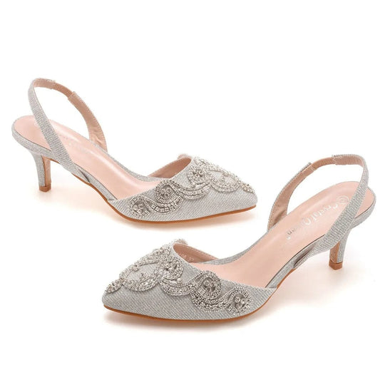 New Summer Sandals Women Breathable Sliver Rhinestone Decor Shoes Slingback Hollow Out Thin Heels Sandals For Ladies Party Shoes