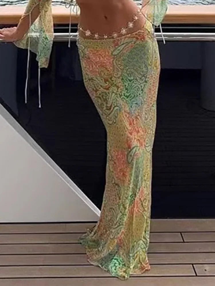 New Summer Women Beach Style Sexy Skirts, Holiday Printing Patchwork Chic Simple Skirts, 2025 Elegant Fashion Ladies Maxi Skirts - SN Wigs & More