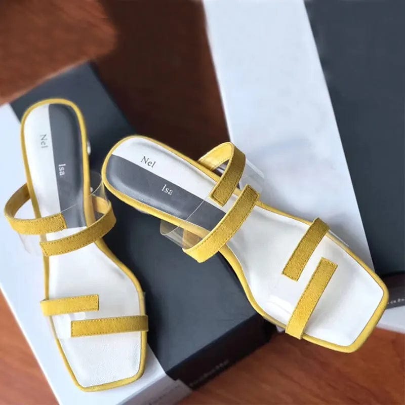 New Summer Women Block Heels Female Square-toe Transparent T-strap Sandals Outside Casual Beach Ladies Slippers