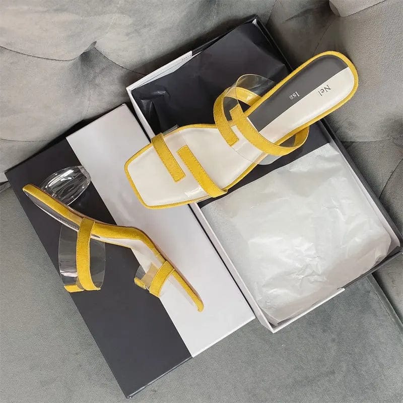 New Summer Women Block Heels Female Square-toe Transparent T-strap Sandals Outside Casual Beach Ladies Slippers