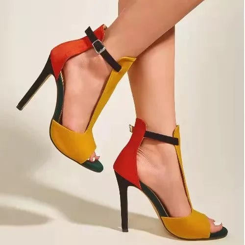 New Summer Yellow High Heels Women Gladiator Sandals Ankle Buckle Strap Fashion Stripper Ladies Shoes
