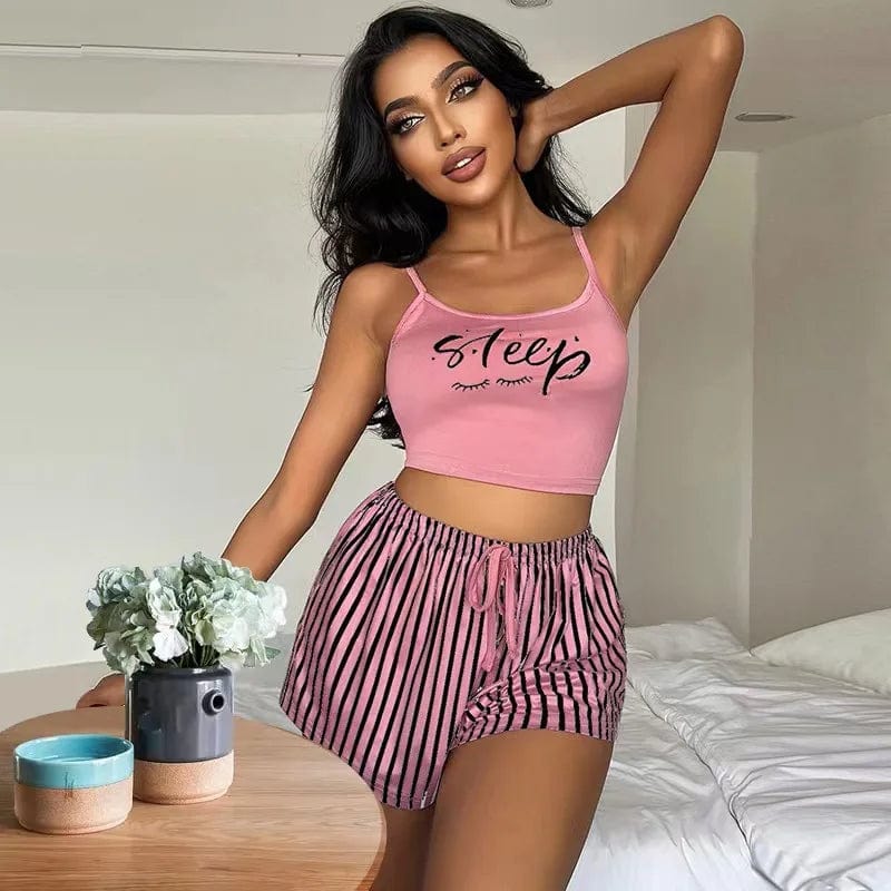 New suspender pajamas women's drawstring shorts suit letter stripe printed ladies' home clothes can be worn outside