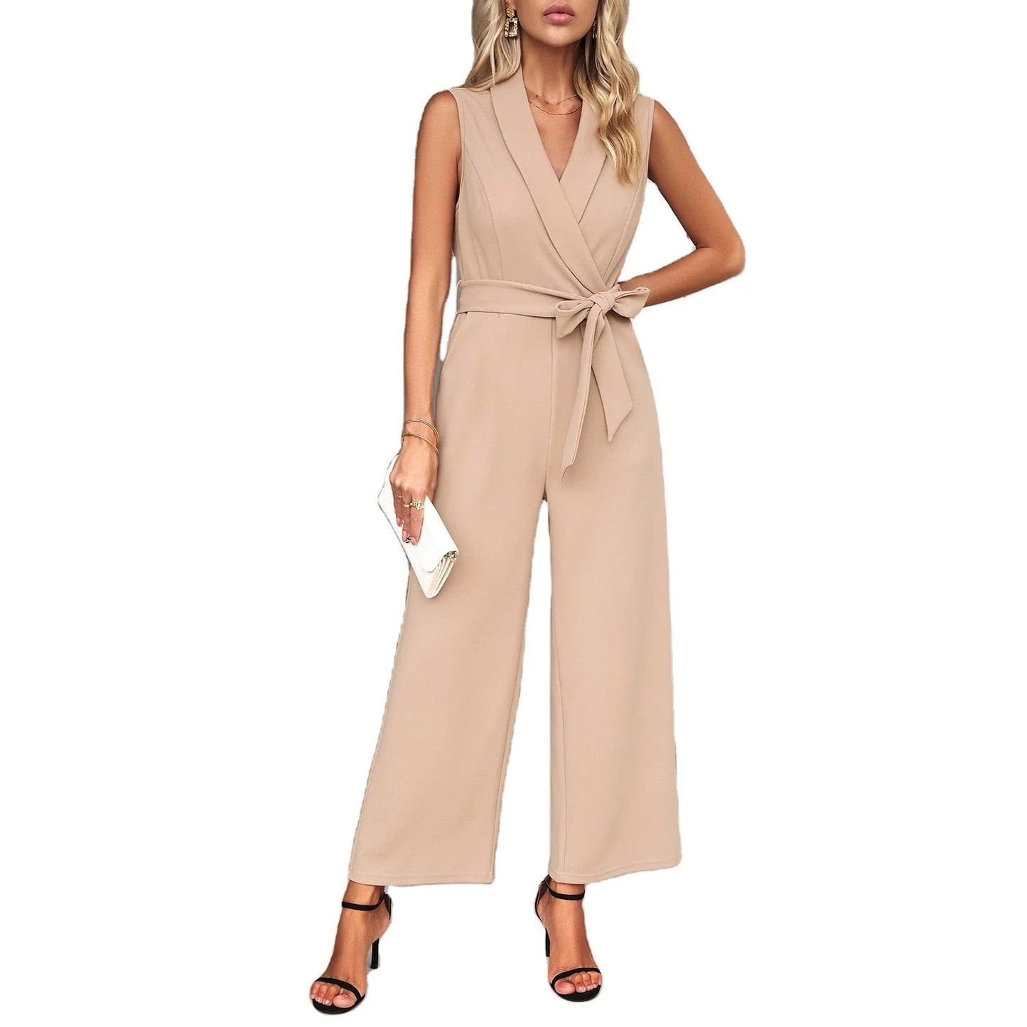 New Temperament Women's Sleeveless V-neck Lace-up Jumpsuit Women Loose Wide-leg Playsuits Spring Summer Jumpsuit