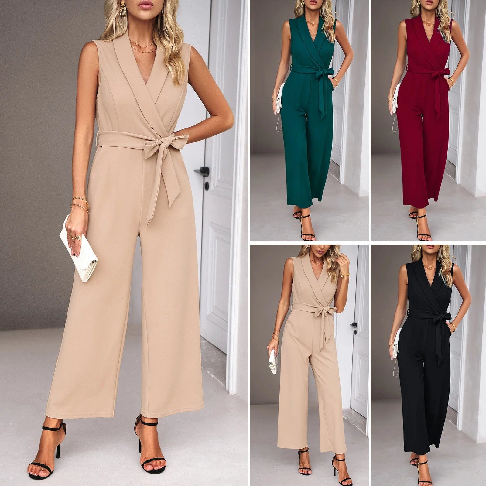 New Temperament Women's Sleeveless V-neck Lace-up Jumpsuit Women Loose Wide-leg Playsuits Spring Summer Jumpsuit