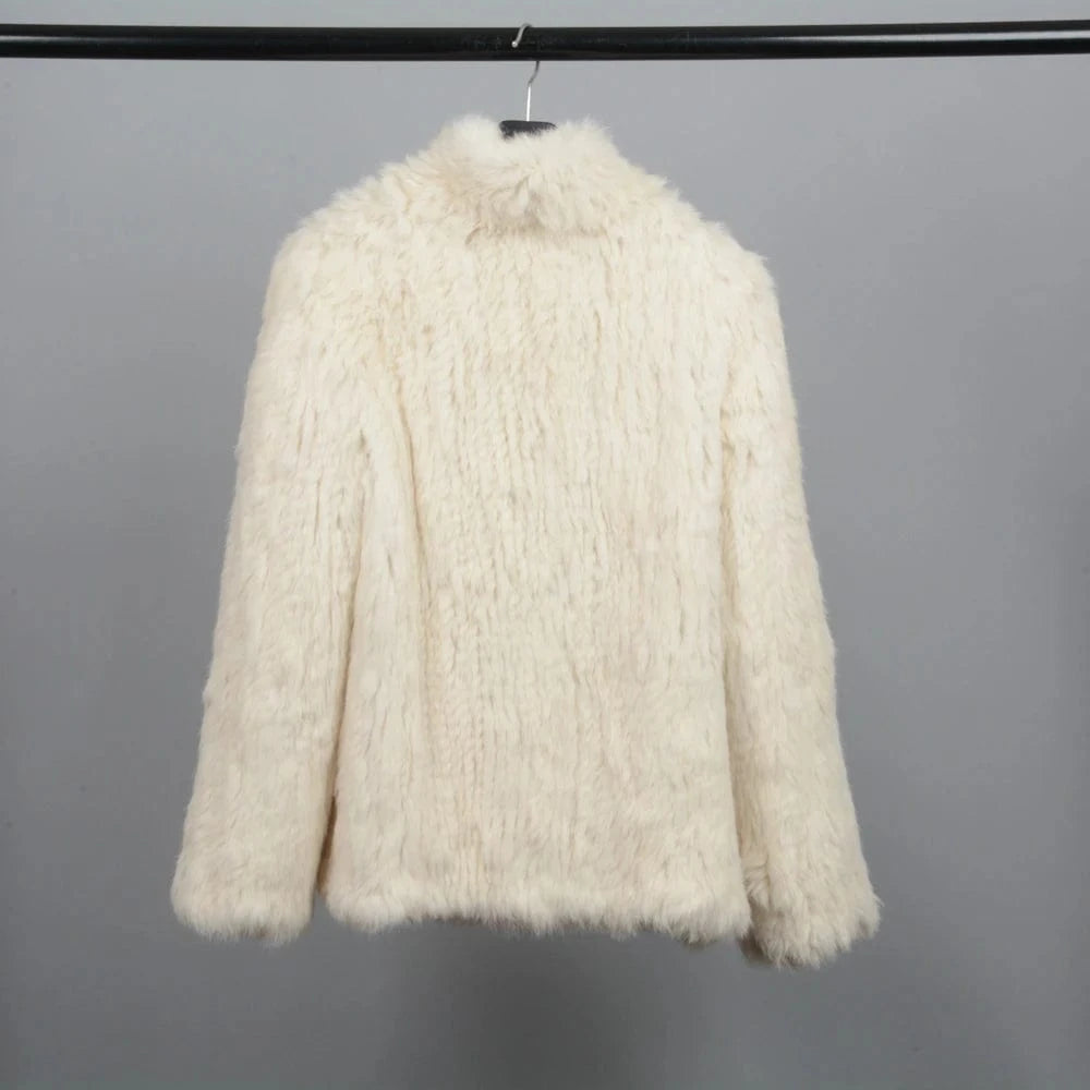 New Thick Knitted Real 100% Genuine Rabbit Fur Coat Women's Winter Outwear Fashion Style Ladies Jackets