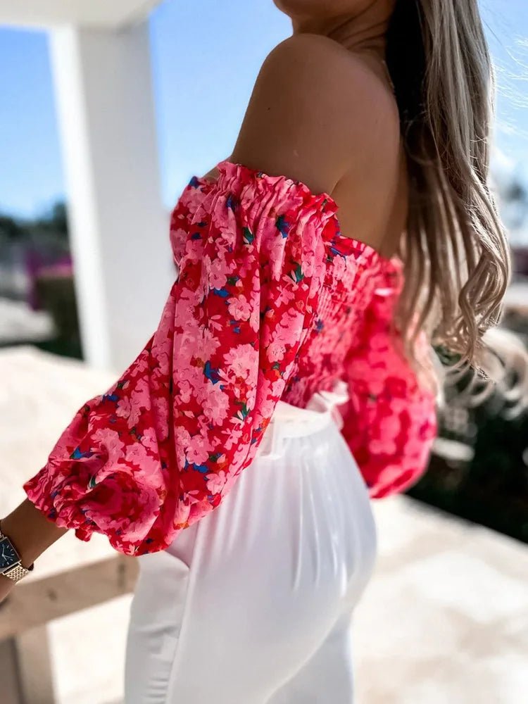 New Tops Women Elegant Slash Neck Casual Printed Sexy Ladies Blouse Long Sleeve Spring Autumn Sweet Streetwear Dropshipping - SN Wigs & More