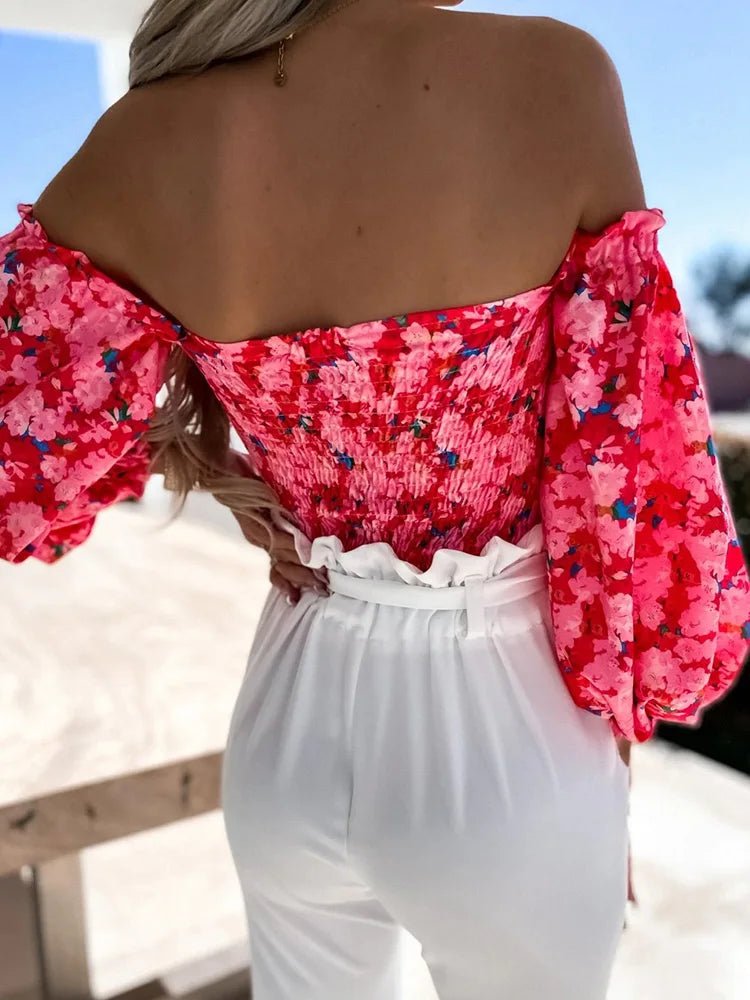New Tops Women Elegant Slash Neck Casual Printed Sexy Ladies Blouse Long Sleeve Spring Autumn Sweet Streetwear Dropshipping - SN Wigs & More