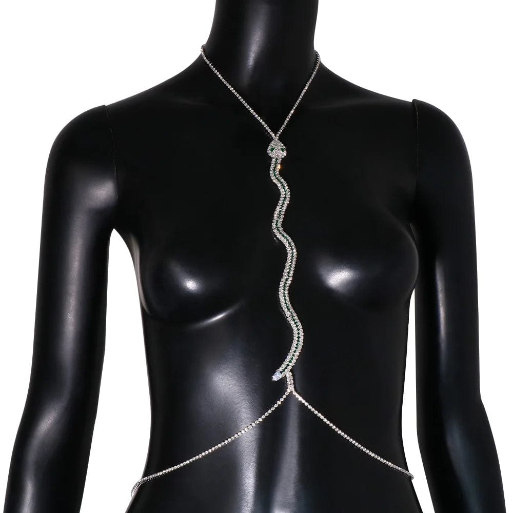 New Trendy Crystal Long Snake Bra Chain Neck Waist Chain Sexy Animal Chest Chain 2022 Body Jewelry