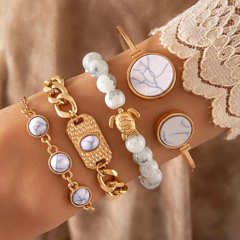 New Trendy Gemstone Diamond Bracelet  Personalized Geometric Heart Shaped Bracelet 5-Piece Set Open Bracelet