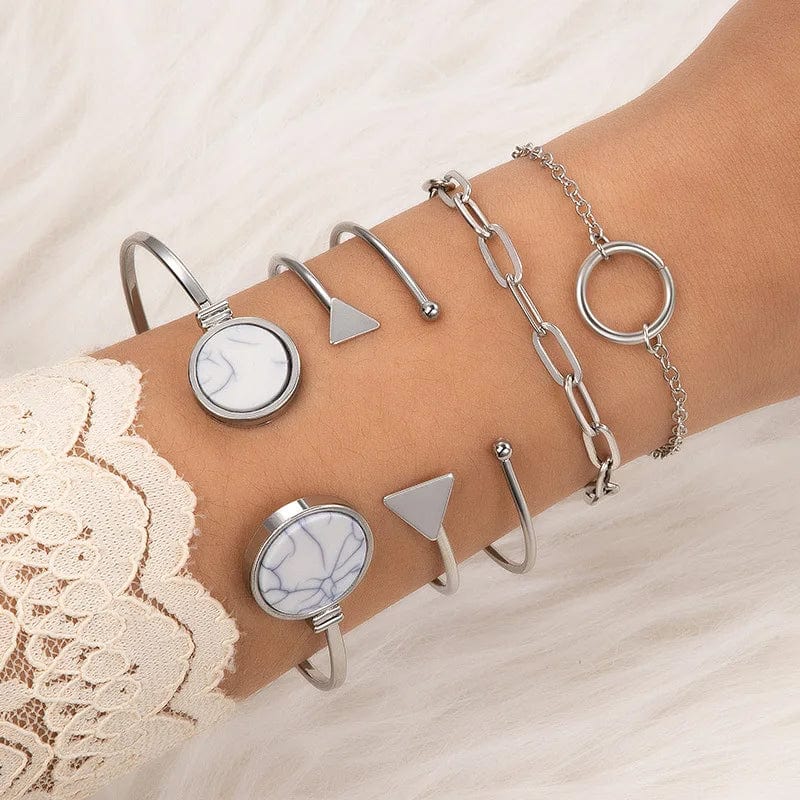 New Trendy Gemstone Diamond Bracelet  Personalized Geometric Heart Shaped Bracelet 5-Piece Set Open Bracelet