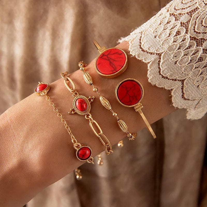 New Trendy Gemstone Diamond Bracelet  Personalized Geometric Heart Shaped Bracelet 5-Piece Set Open Bracelet