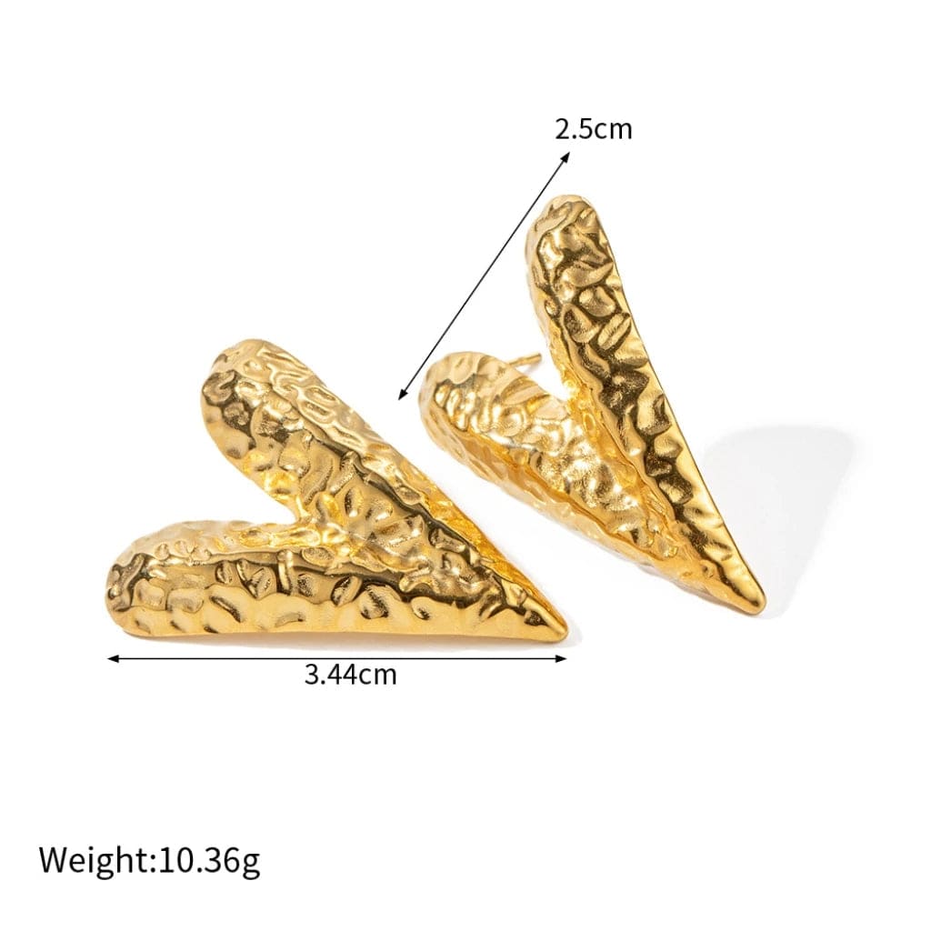 New Trendy PVD Gold Plated Heart Stud Earring & Ring Set Stainless Steel Jewelry Tarnish Free