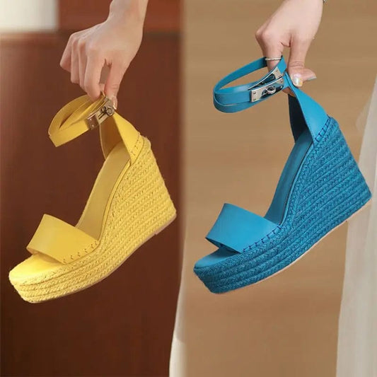 New Trendy Quality Sandalias Plataforma Jute Sole 2023 Platform Female Wedge Sandals