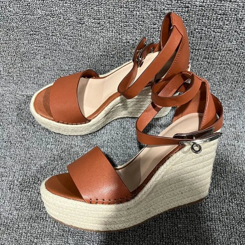 New Trendy Quality Sandalias Plataforma Jute Sole 2023 Platform Female Wedge Sandals