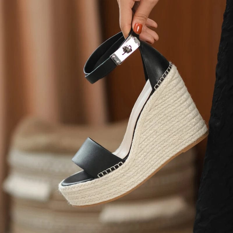 New Trendy Quality Sandalias Plataforma Jute Sole 2023 Platform Female Wedge Sandals