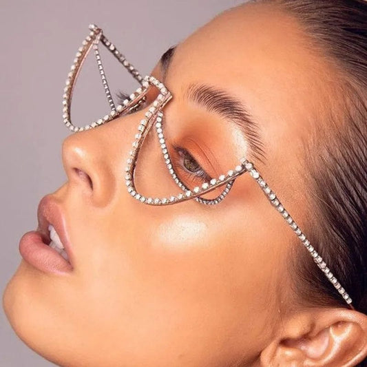 New Trendy Simple Design Double Layer Rhinestone Women Eyeglasses Frames Summer Unique Diamond Sunglasses Jewelry Wholesale