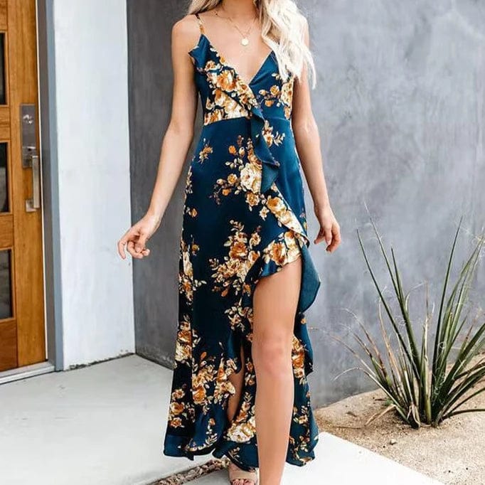 New Urban Fashion Sexy Print Slip Deep V Mid Length Dress Summer Clothes For Women Dress 2024
