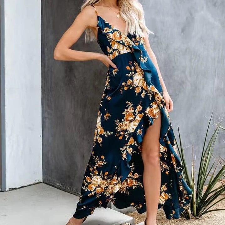New Urban Fashion Sexy Print Slip Deep V Mid Length Dress Summer Clothes For Women Dress 2024