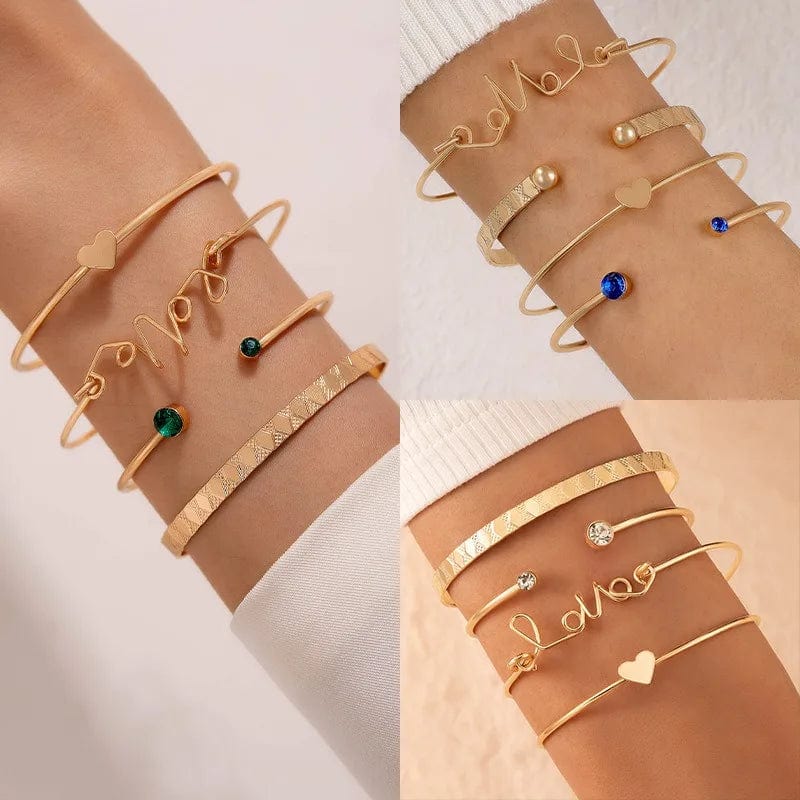 New Vintage Diamond Bracelet Simplicity And Exquisite Heart Metal Bracelet 4-Piece Set Letter Bracelet Charms Jewelry