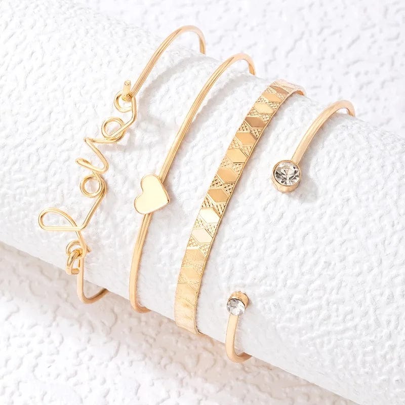 New Vintage Diamond Bracelet Simplicity And Exquisite Heart Metal Bracelet 4-Piece Set Letter Bracelet Charms Jewelry